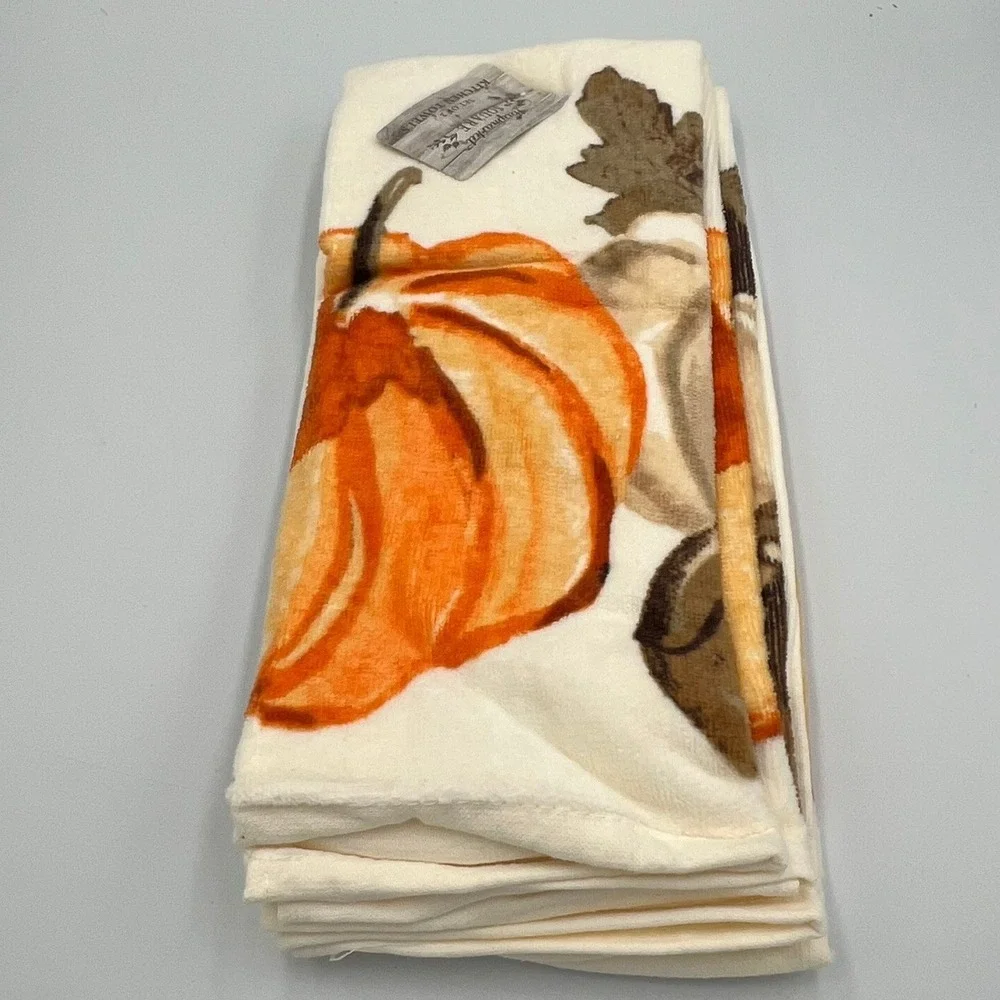 Haymarket Square Kitchen Towels Set of 2 OS Orange Cream New Pumpkin Fall Decor